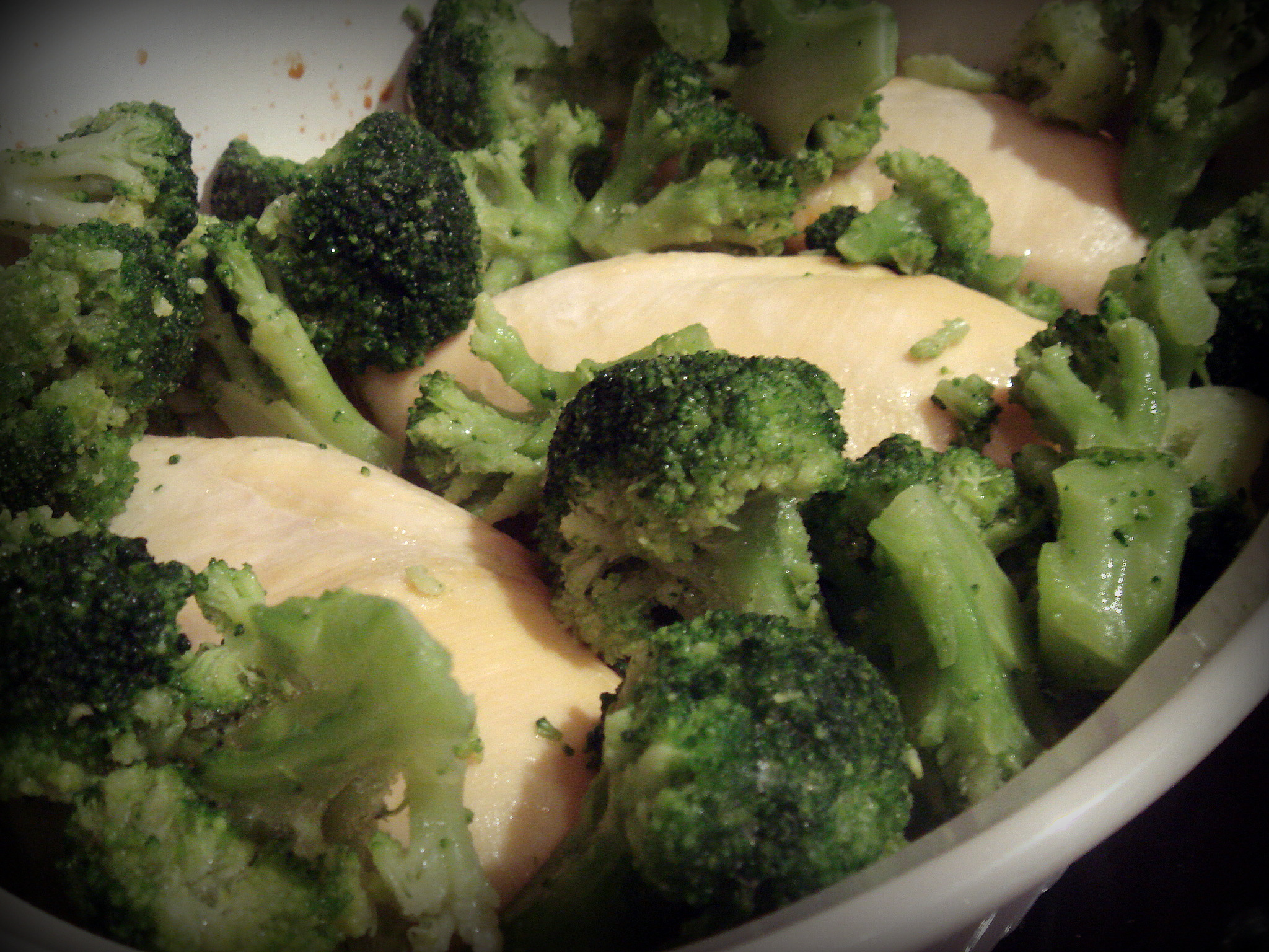 chicken nestled in a forest of broccoli - yum yum!