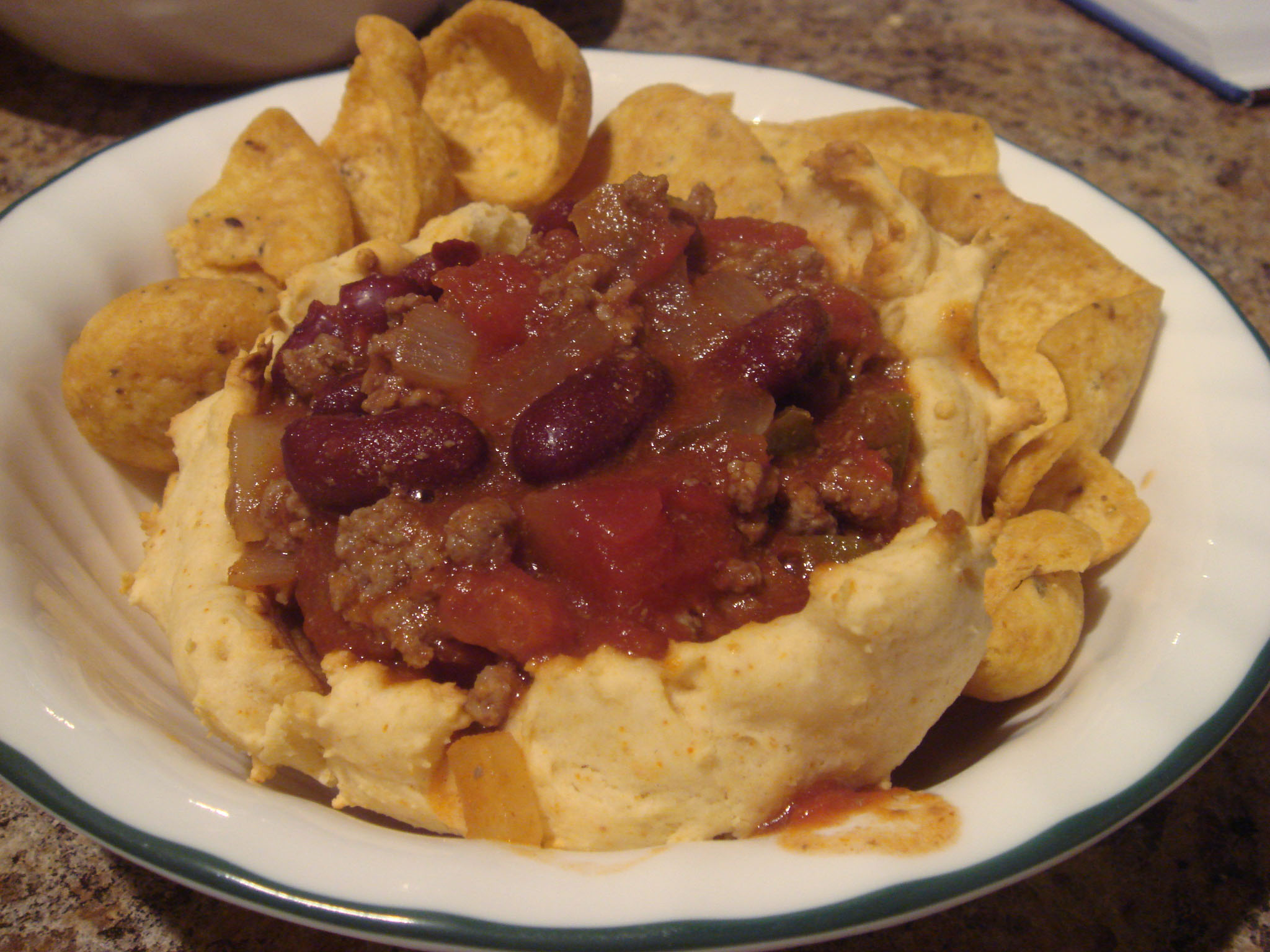 and here it is: chili in a biscuit bowl! YUM!